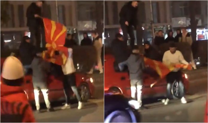 Albanians tear Macedonian flag